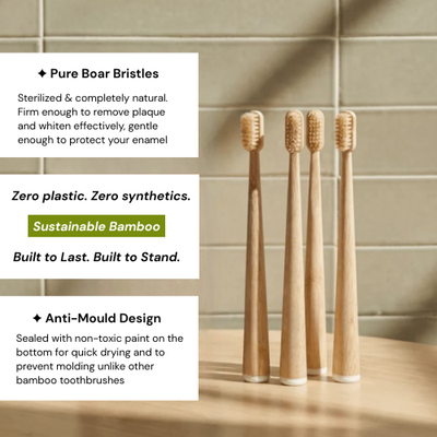 Zeffeca Boar Bristle & Bamboo Toothbrush (4 Pack)